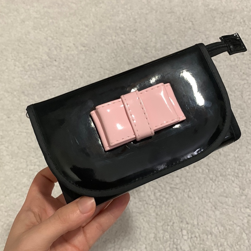 Black Patent Makeup Bag with Pink Bow